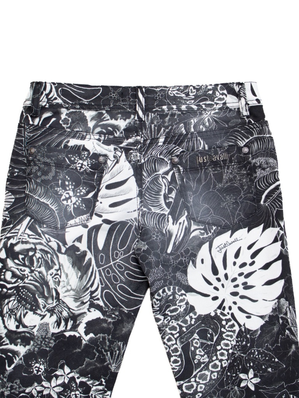 Just Cavalli Luxury Skinny Leg Tiger Print Jeans Black White Size 27 US 4 - Picture 6 of 13